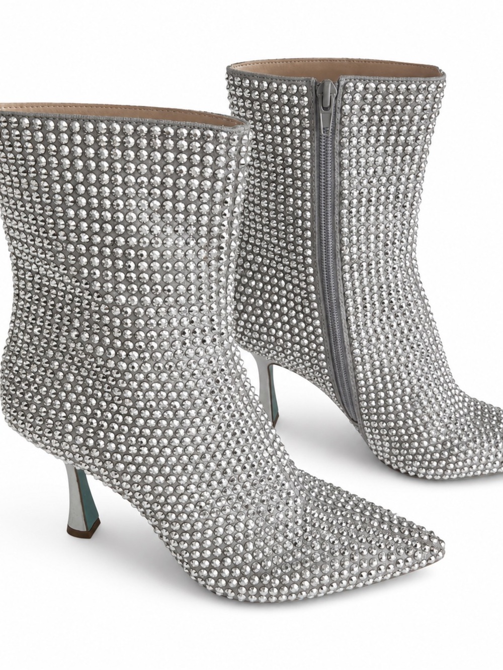 Betsey JohnsonRhinestone Ankle Boots Silver Glitter 8.5M Side Zipper Stiletto